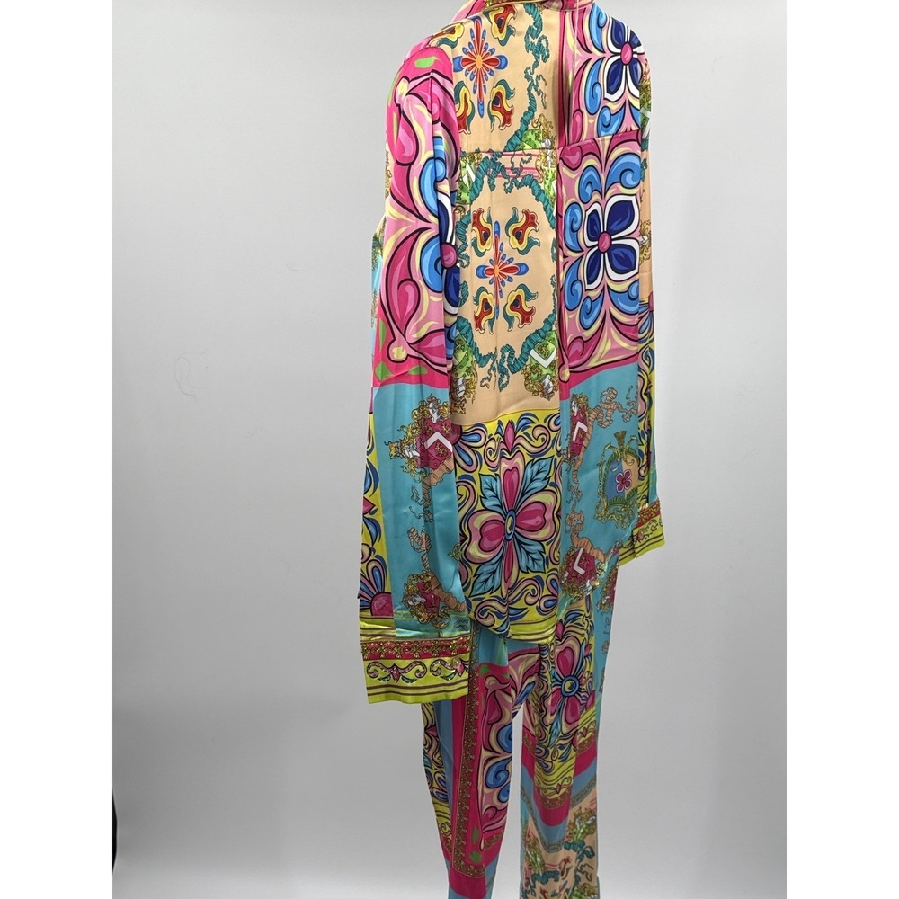 BanJul Women Multi-Color Baroque Floral Print 2-Piece Satin Lounge Set Size S - Picture 5 of 16